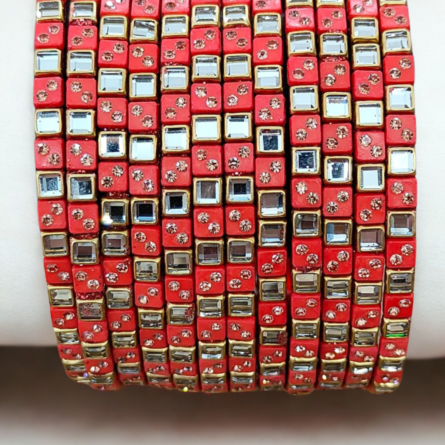 Red Kundan & Beaded Glass Bangles Set
