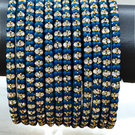 Navy Blue Zircon Stone Glass Bangles Set