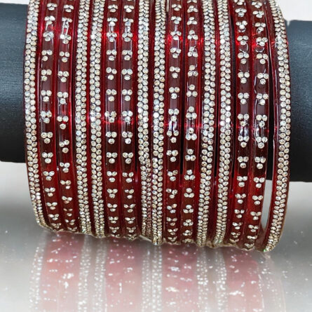 Red Zircon Stone Glass Bangles Set