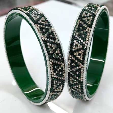 Green Borosil Glass Kada Bangles with Zircon & Bead Work