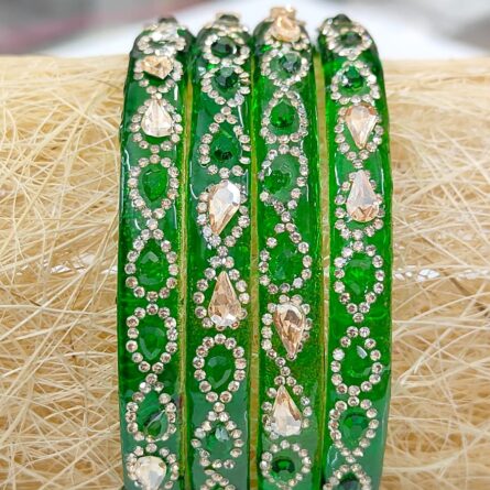 Glass Kada Bangles with Pear Cut Zircon Stones