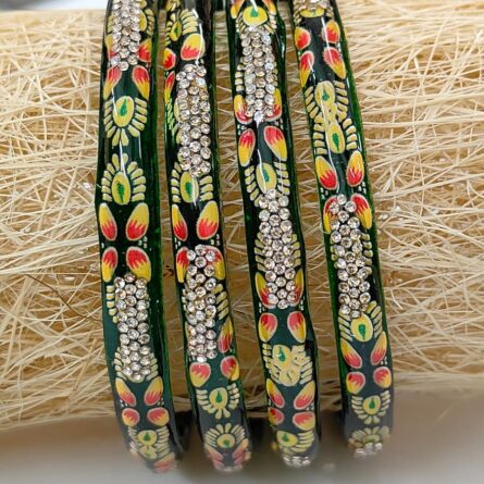 Floral Meenakari Glass Bangles with Zircon Work