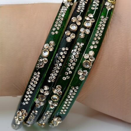 Green Kundan & Zircon Glass Bangles Set